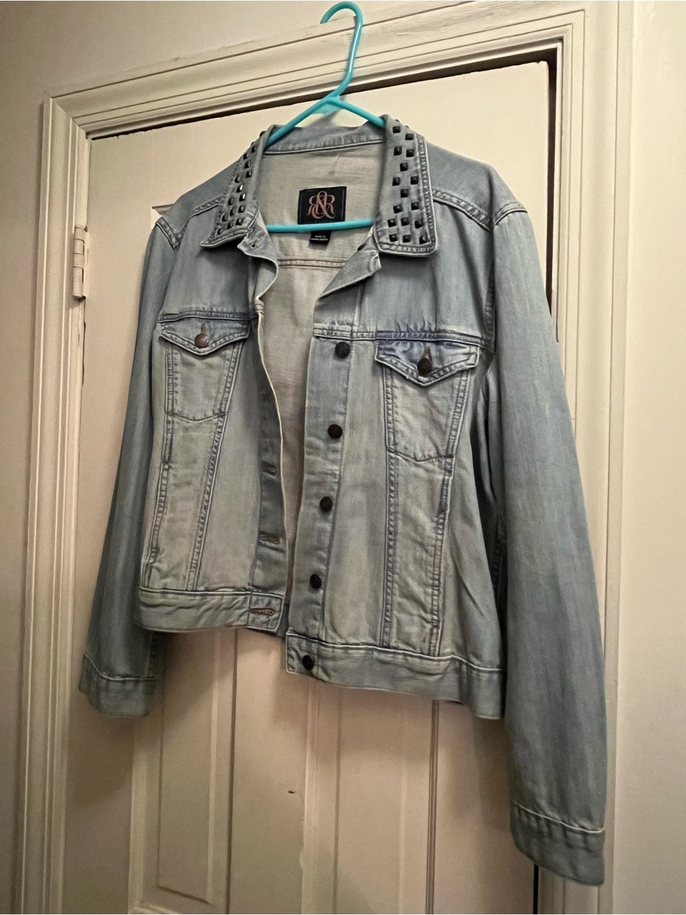 Light Wash Studded Collar Denim Jacket - Rock & Republic